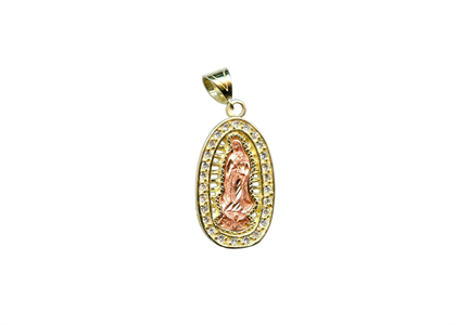 Two Tone Plated CZ Studded Mother Mary Pendant